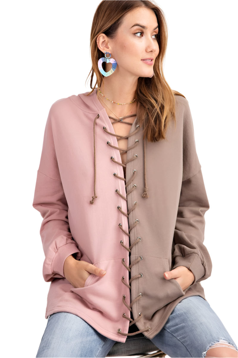 Women's Hoodie Colour Block Knitted