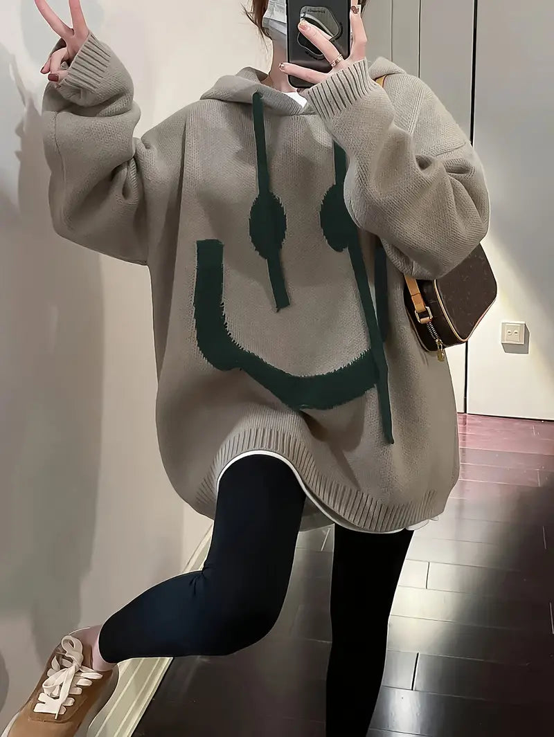 Women's Hoodie Smile Design Adjustable Drawstring Cotton