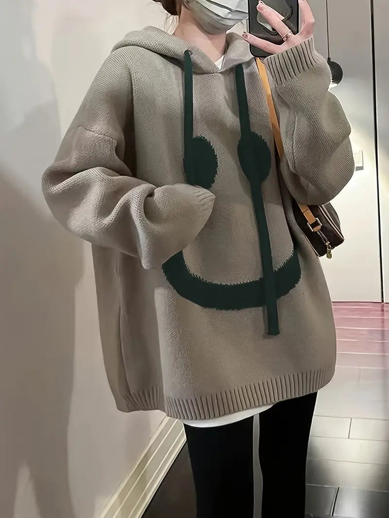 Women's Hoodie Smile Design Adjustable Drawstring Cotton