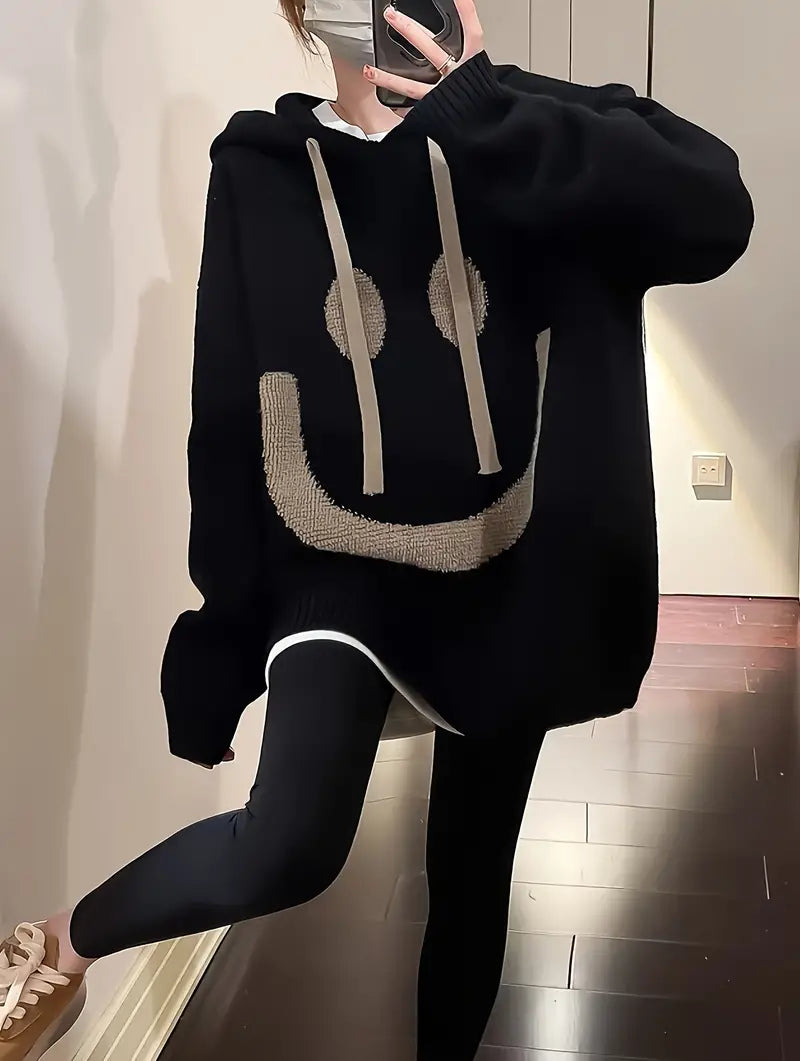 Women's Hoodie Smile Design Adjustable Drawstring Cotton