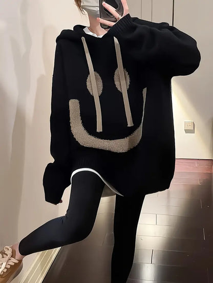 Women's Hoodie Smile Design Adjustable Drawstring Cotton