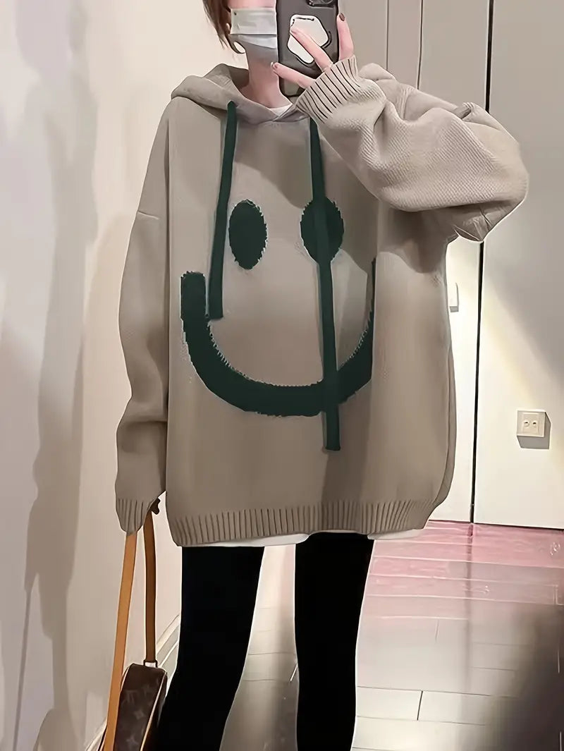 Women's Hoodie Smile Design Adjustable Drawstring Cotton
