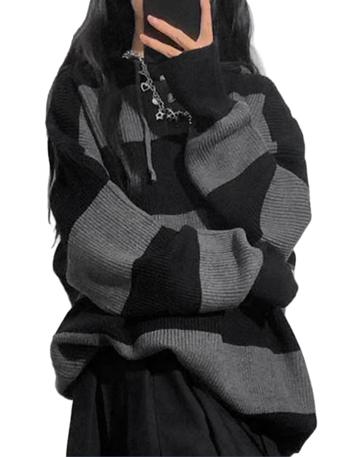Women's Hoodie Sweater with Stripes and Baggy Fit