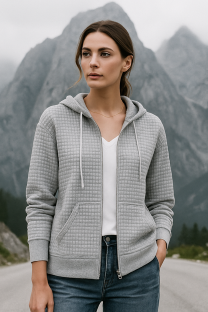 Women's Hoodie Vest Casual Waffle Texture with Zipper and Hoodie