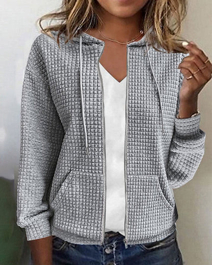 Women's Hoodie Vest Casual Waffle Texture with Zipper and Hoodie