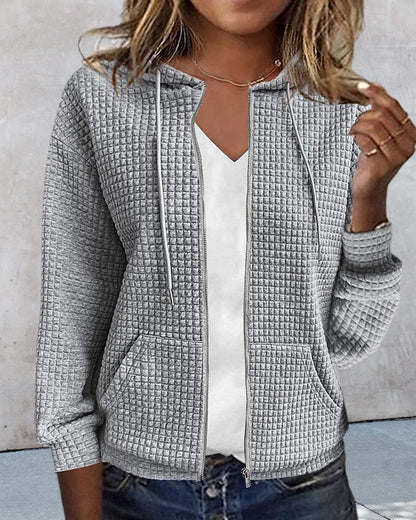Women's Hoodie Vest Casual Waffle Texture with Zipper and Hoodie