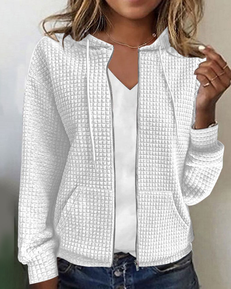 Women's Hoodie Vest Casual Waffle Texture with Zipper and Hoodie