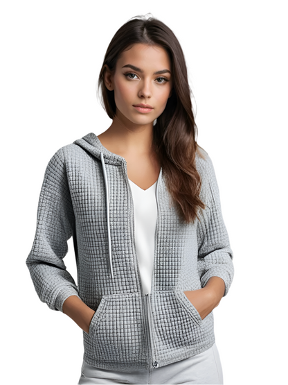 Women's Hoodie Vest Casual Waffle Texture with Zipper and Hoodie
