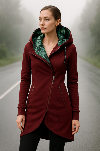 Women's Hoodie Waterproof with Tropical Pattern