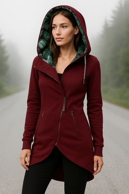 Women's Hoodie Waterproof with Tropical Pattern