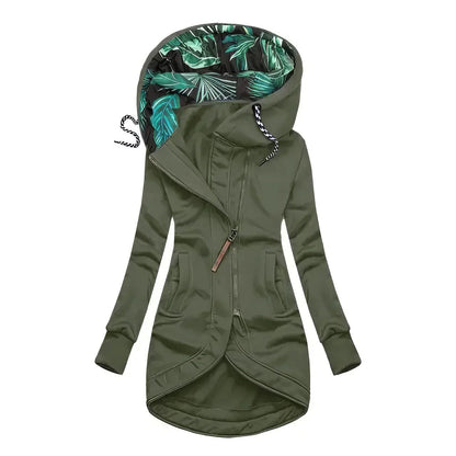 Women's Hoodie Waterproof with Tropical Pattern