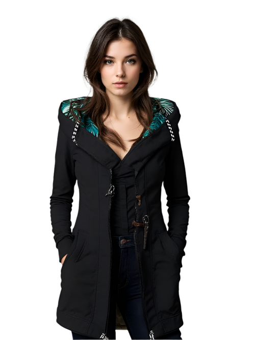Women's Hoodie Waterproof with Tropical Pattern