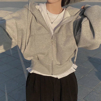 Women's Hoodie With Zipper and Sloping Shoulders Casual