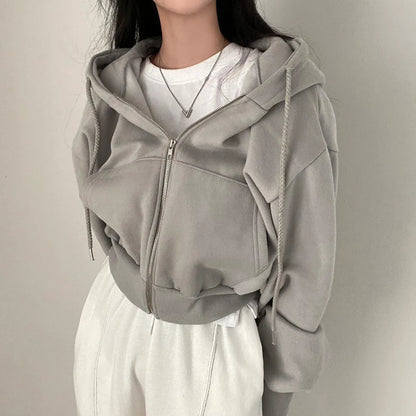 Women's Hoodie With Zipper and Sloping Shoulders Casual