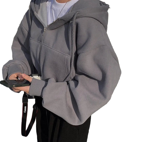 Women's Hoodie With Zipper and Sloping Shoulders Casual