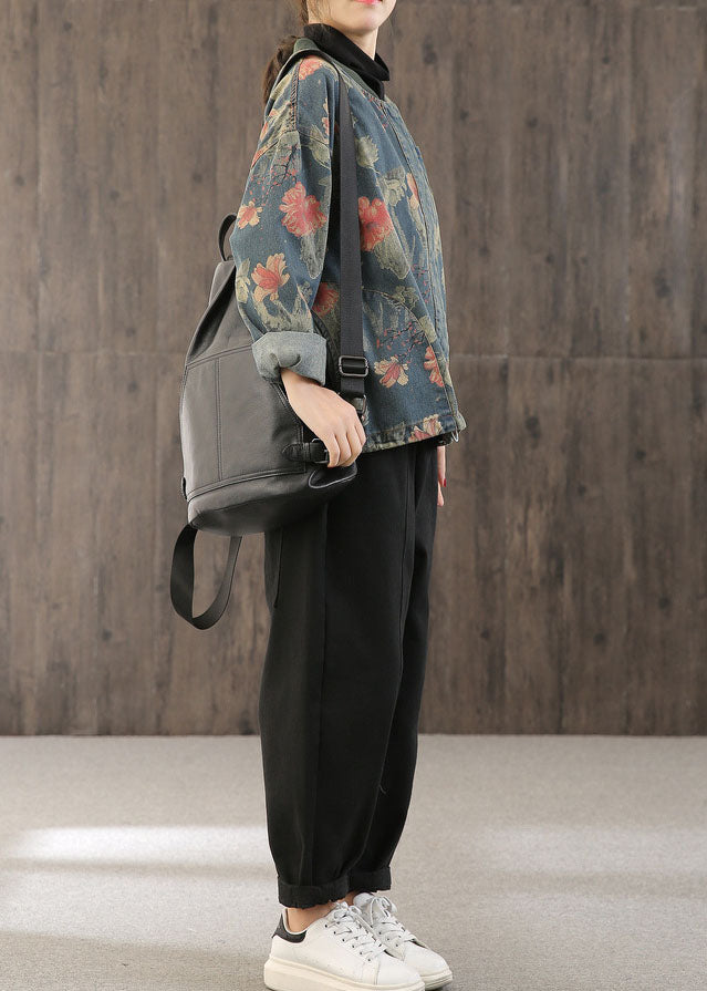 Women's Jacket Denim Retro Print With Buttons