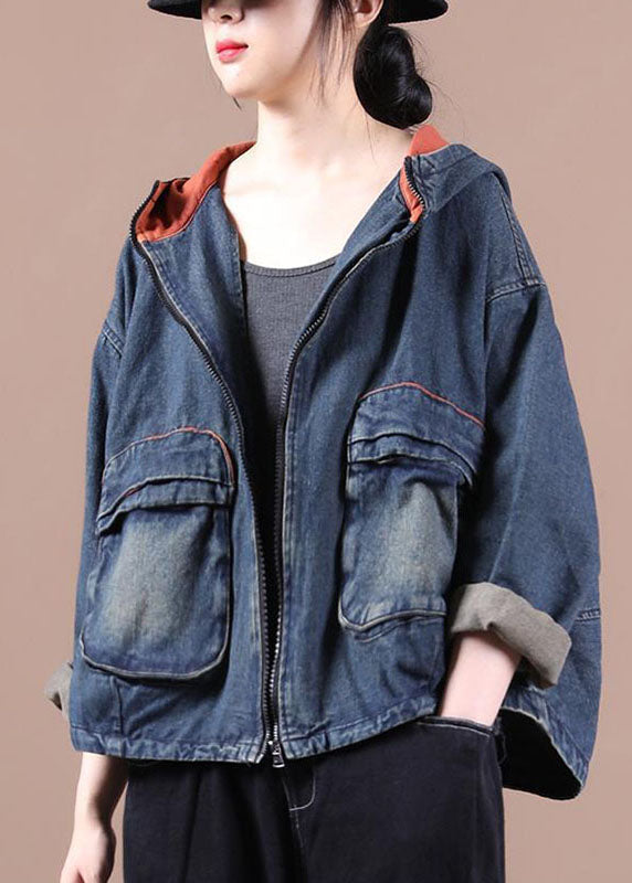 Women's Jacket Denim with Hood and Zipper
