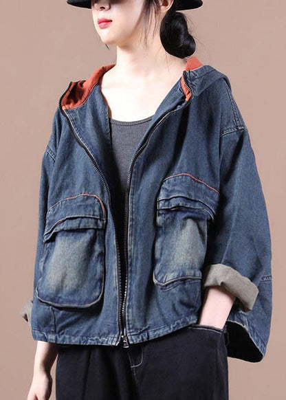 Women's Jacket Denim with Hood and Zipper