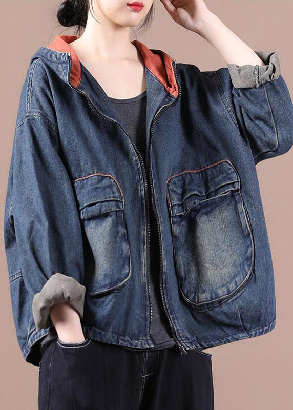 Women's Jacket Denim with Hood and Zipper