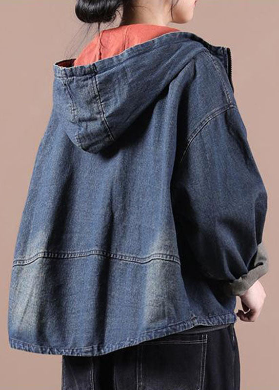 Women's Jacket Denim with Hood and Zipper
