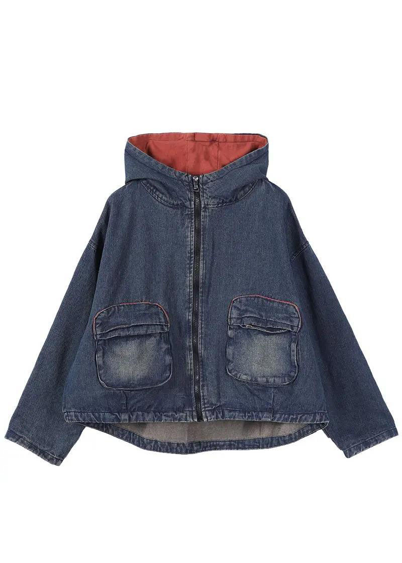 Women's Jacket Denim with Hood and Zipper