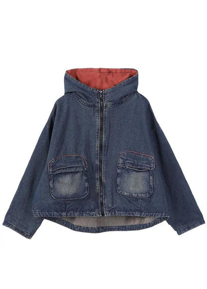 Women's Jacket Denim with Hood and Zipper