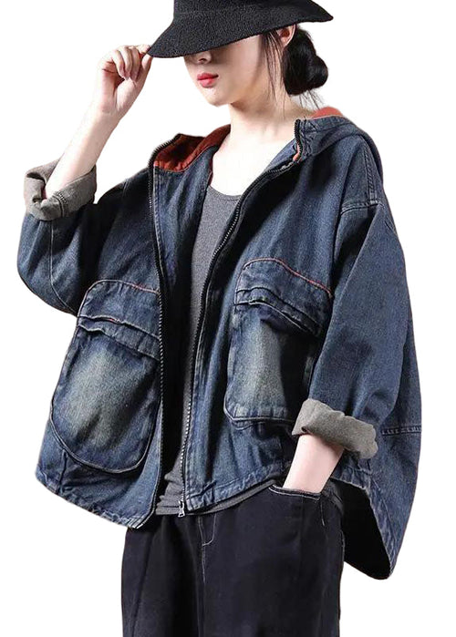 Women's Jacket Denim with Hood and Zipper