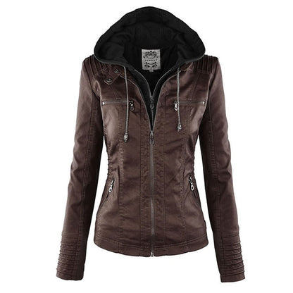 Women's Jacket Short Style with Detachable Hood and Thermal Lining