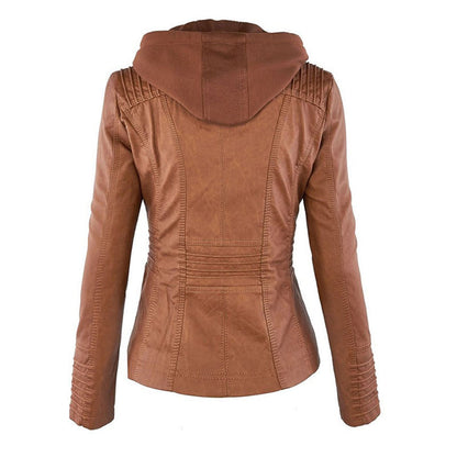 Women's Jacket Short Style with Detachable Hood and Thermal Lining