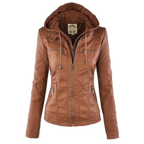 Women's Jacket Short Style with Detachable Hood and Thermal Lining