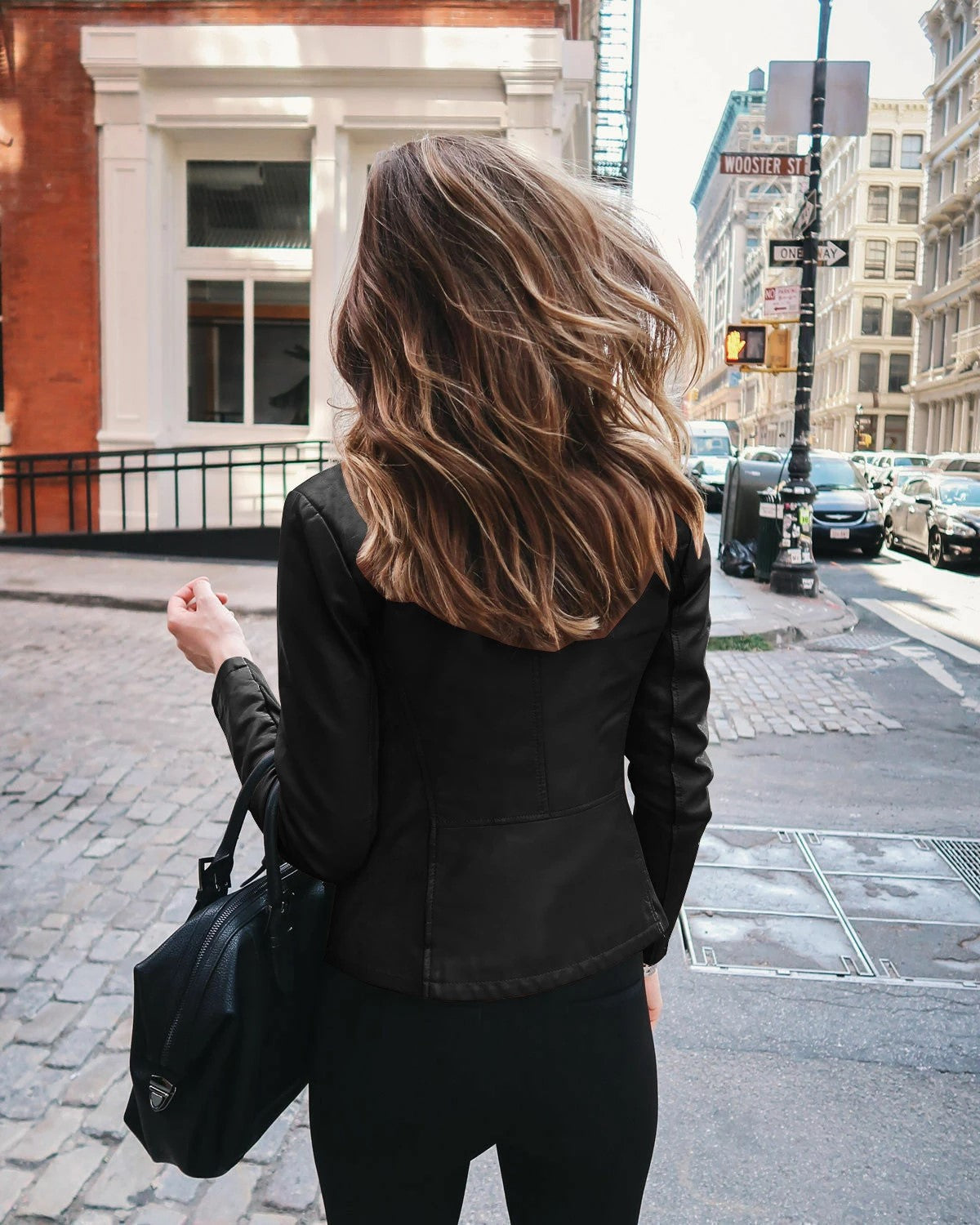 Women's Jacket Trendy Faux Leather With Zipper and Practical Pockets