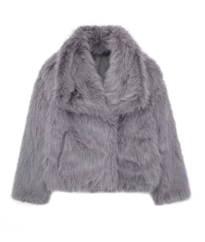 Women's Jacket Winter Fuskpälsjacka in Denim with Practical Details