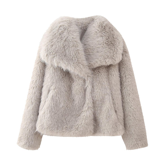 Women's Jacket Winter Fuskpälsjacka in Denim with Practical Details