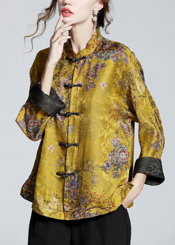 Women's Jacket Winter Long Sleeve Collar Jacket with Print in Gold Brown