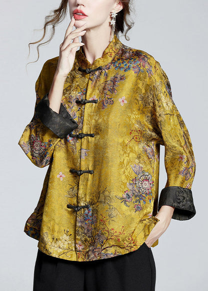 Women's Jacket Winter Long Sleeve Collar Jacket with Print in Gold Brown