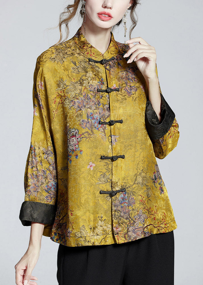 Women's Jacket Winter Long Sleeve Collar Jacket with Print in Gold Brown