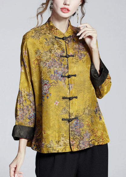 Women's Jacket Winter Long Sleeve Collar Jacket with Print in Gold Brown