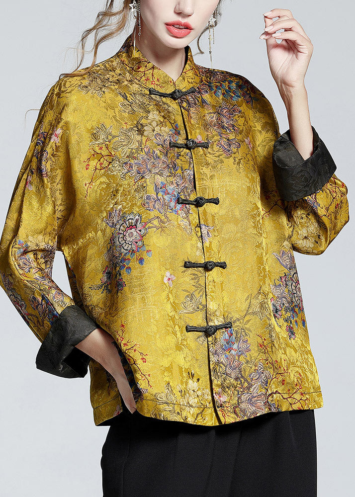 Women's Jacket Winter Long Sleeve Collar Jacket with Print in Gold Brown