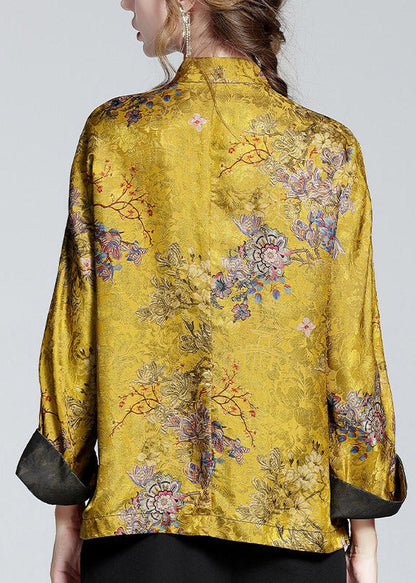 Women's Jacket Winter Long Sleeve Collar Jacket with Print in Gold Brown