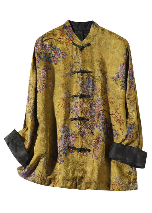 Women's Jacket Winter Long Sleeve Collar Jacket with Print in Gold Brown