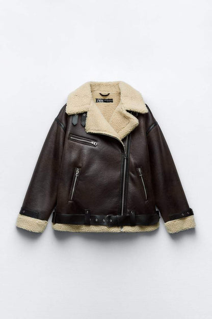 Women's Jacket with Reverses in Artificial Material