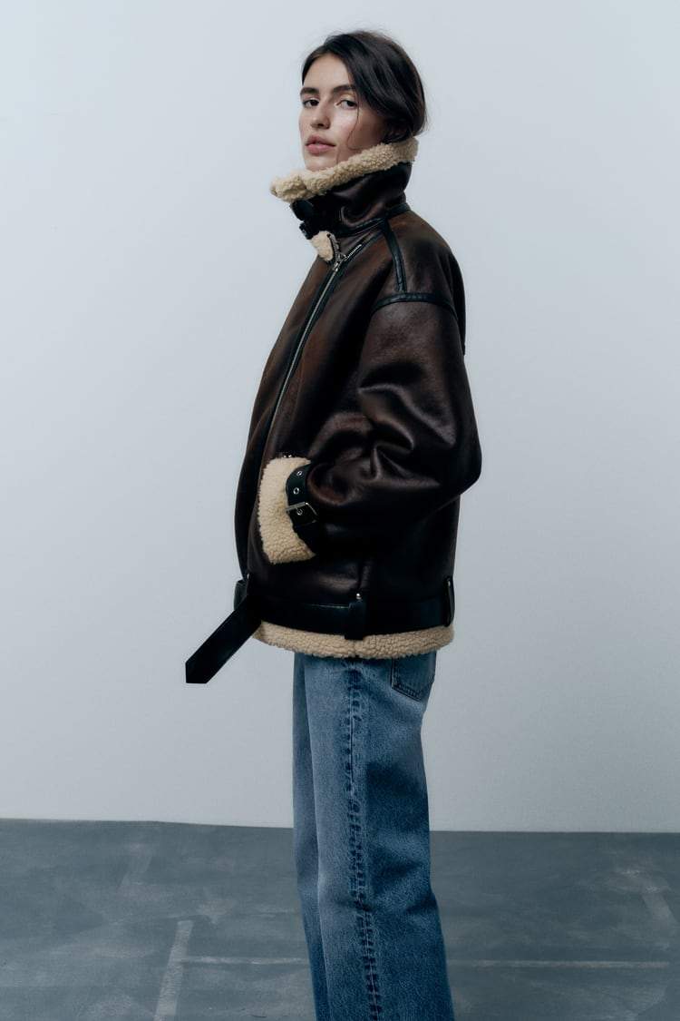 Women's Jacket with Reverses in Artificial Material