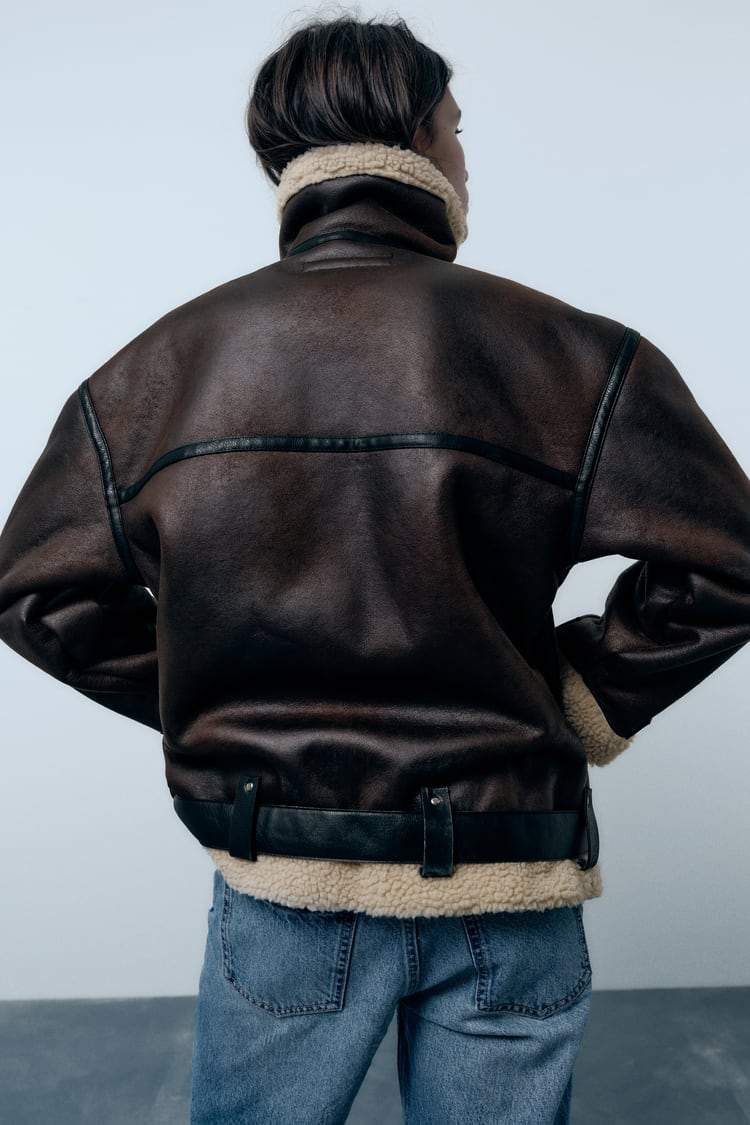 Women's Jacket with Reverses in Artificial Material
