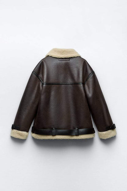Women's Jacket with Reverses in Artificial Material