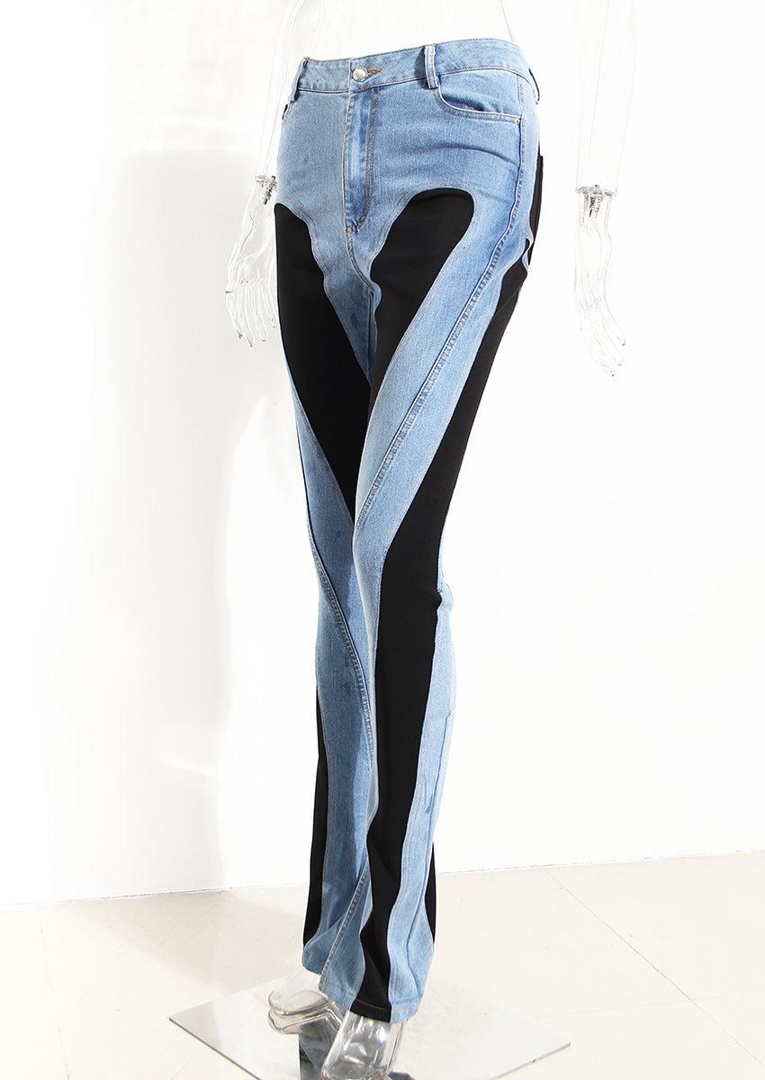 Women's Jeans High Waist Micro-Stretch Denim With Colour Blocks