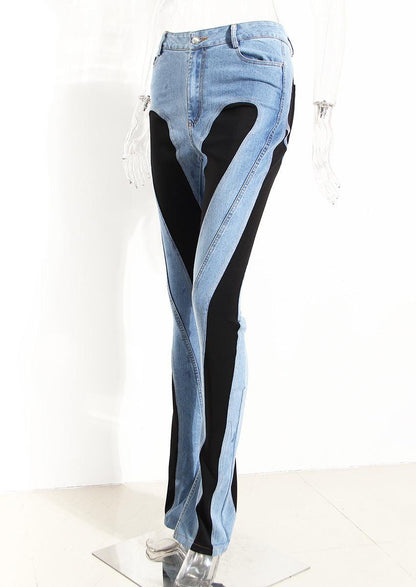 Women's Jeans High Waist Micro-Stretch Denim With Colour Blocks