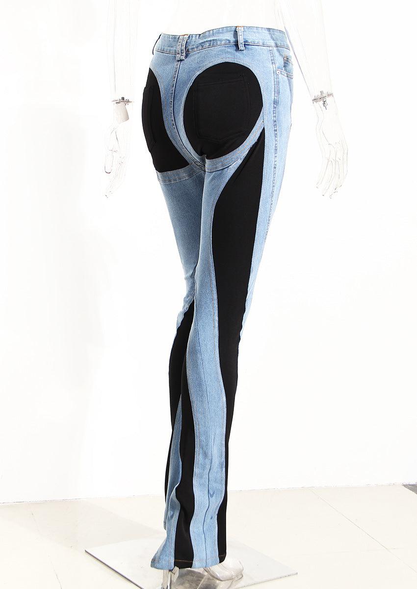 Women's Jeans High Waist Micro-Stretch Denim With Colour Blocks