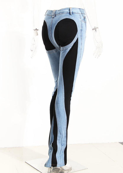 Women's Jeans High Waist Micro-Stretch Denim With Colour Blocks