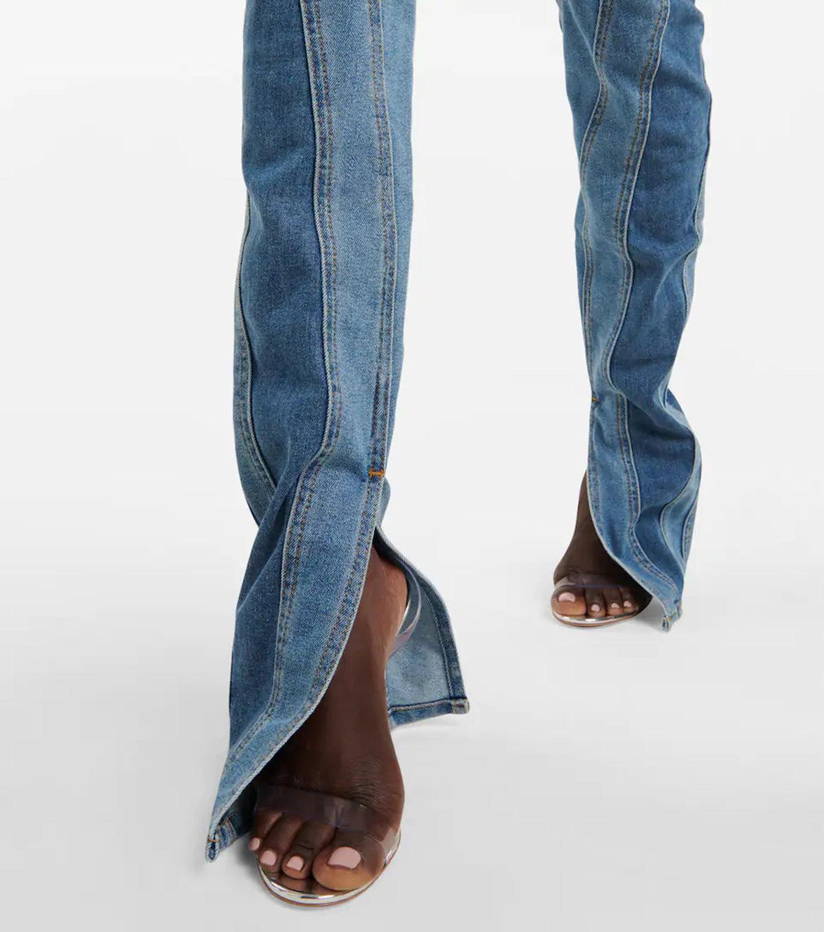 Women's Jeans High Waist Micro-Stretch Denim With Colour Blocks