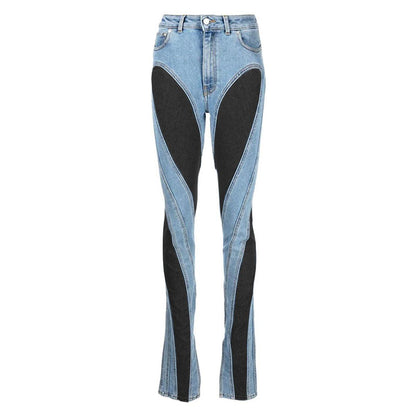 Women's Jeans High Waist Micro-Stretch Denim With Colour Blocks